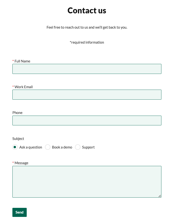 DreamClass Contact us form