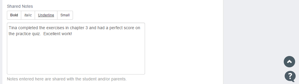 Teach 'n Go shared notes panel screenshot