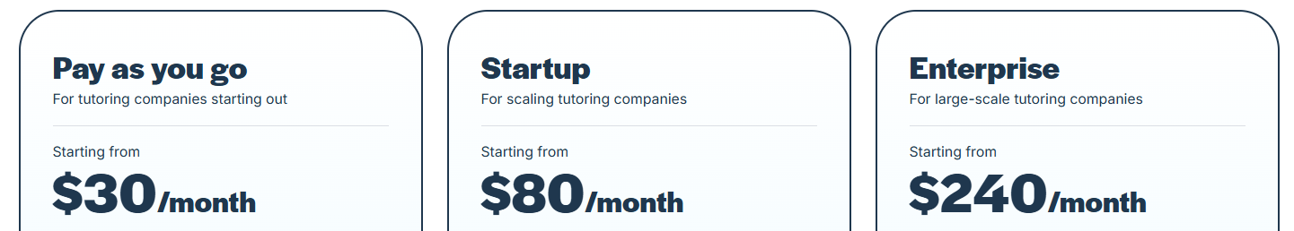 TutorCruncher pricing plans screenshot