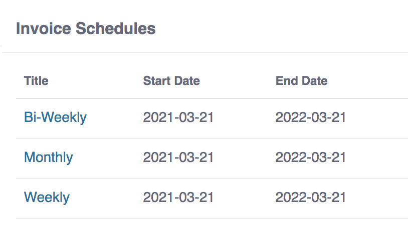 Teachworks invoice schedules table