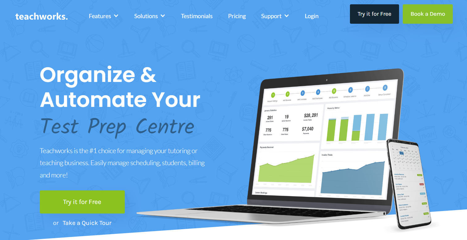 Teachworks pricing example screenshot