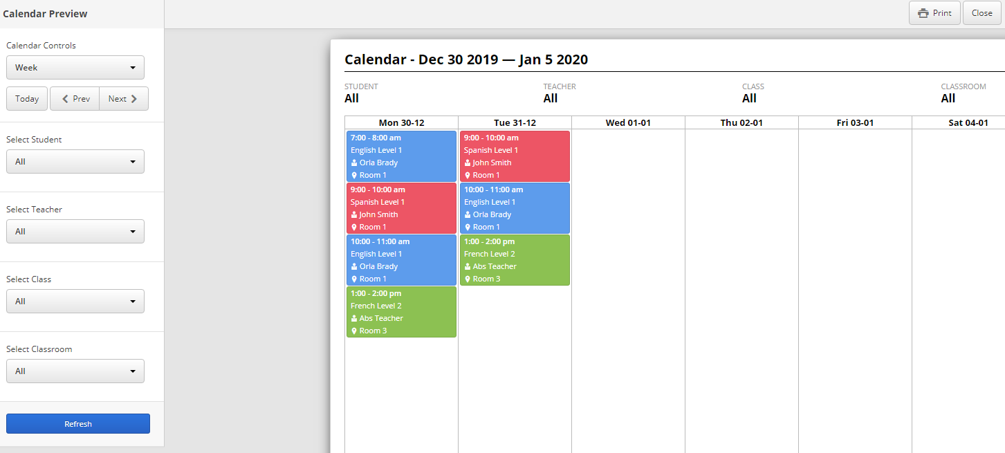 Teach 'n Go calendar scheduling example