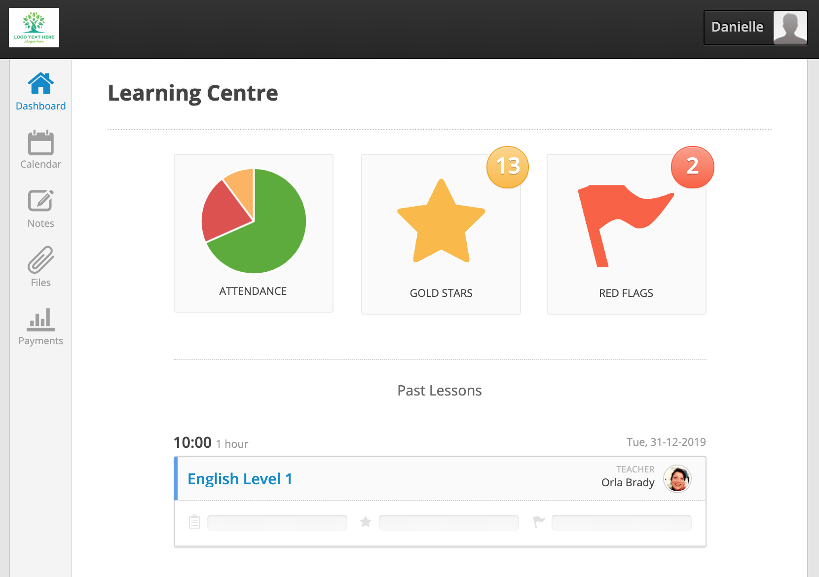 Teach 'n Go student portal Learning Centre screenshot
