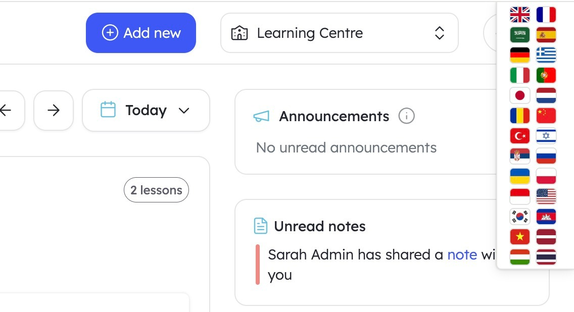 Teach 'n Go multilingual interface