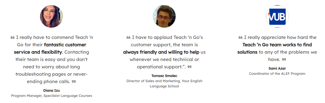 Teach 'n Go support screenshot