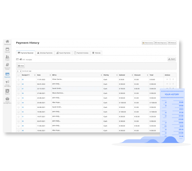 Payment history view per student in Teach 'n Go